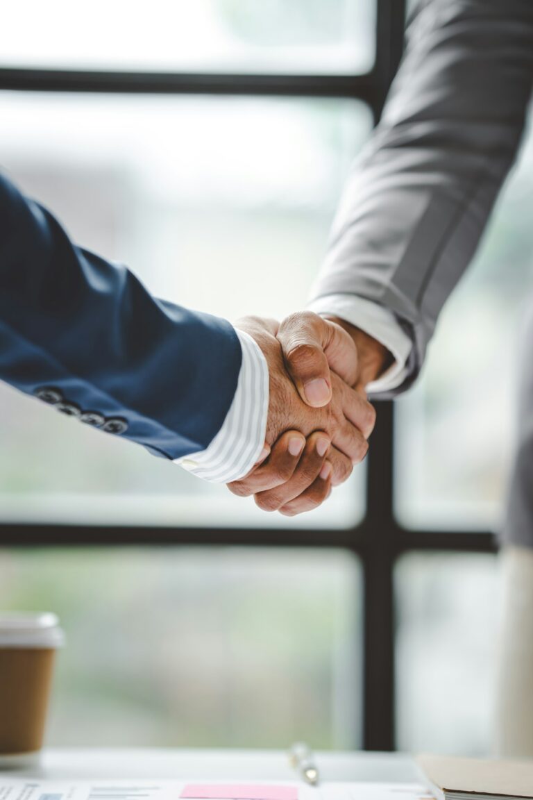 business partner handshake concept Colleagues shaking hands Successful deal after a great meeting. B